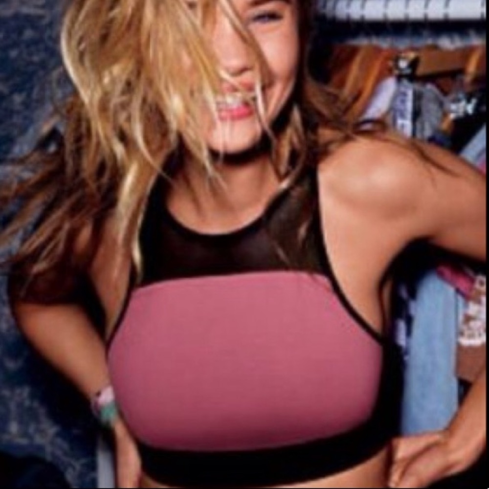 VS PINK High Neck Mesh Crop Sports Bra